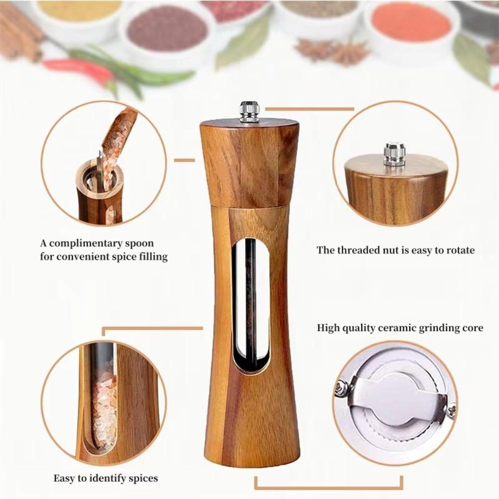 1/2Pcs Transparent Window Salt and Pepper Mill Wooden Wooden Pepper Bottle Sea Salt Jar  Restaurant