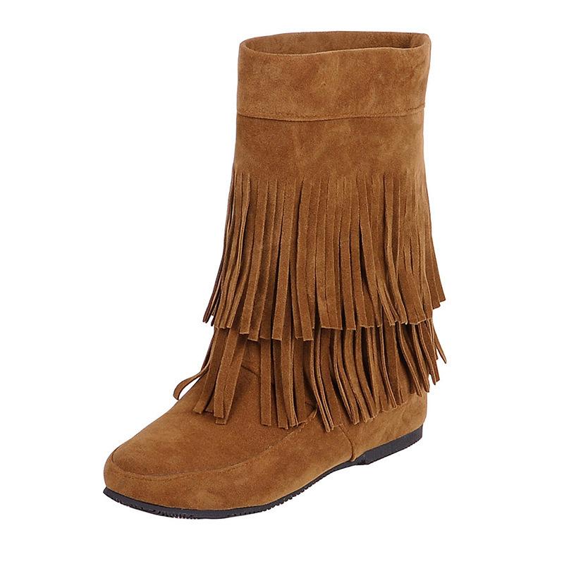 Fringed Boots, Extra Boots In Autumn and Winter, European and American Style Large Size Boots