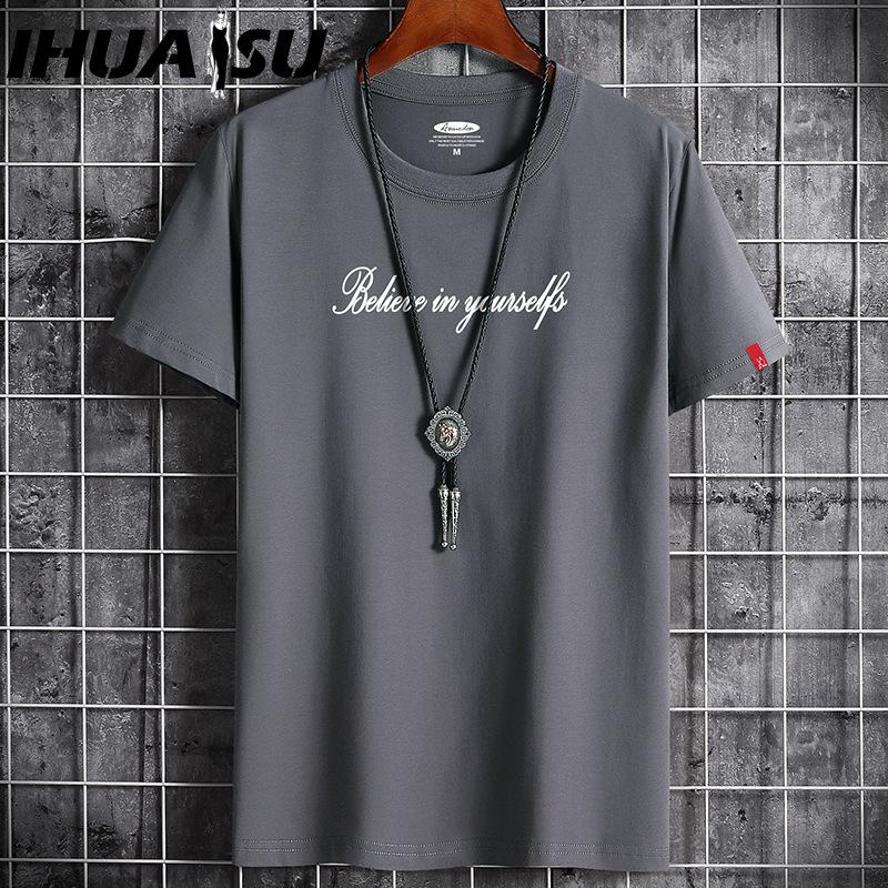 

Футболка с коротким рукавом IHUASU из хлопка, мужская модная свободная рубашка с коротким рукавом, напечатанная сострадательная рубашка XXXXXXL темно-серого