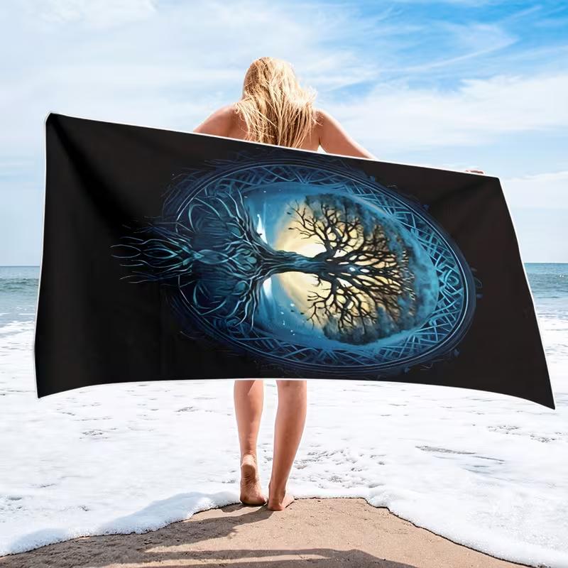 Levensboom Print Strandlaken Etnisch Botanisch Ontwerp Sneldrogend Zacht Absorberend Zandvrij Handdoek voor Zomer Zwembad Sportschool Reizen
