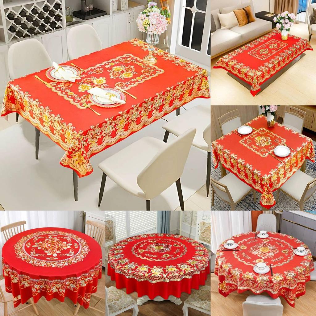 Pvc Round Square Tablecloth With Geometric Pattern For Home Dining And Holiday Decor
