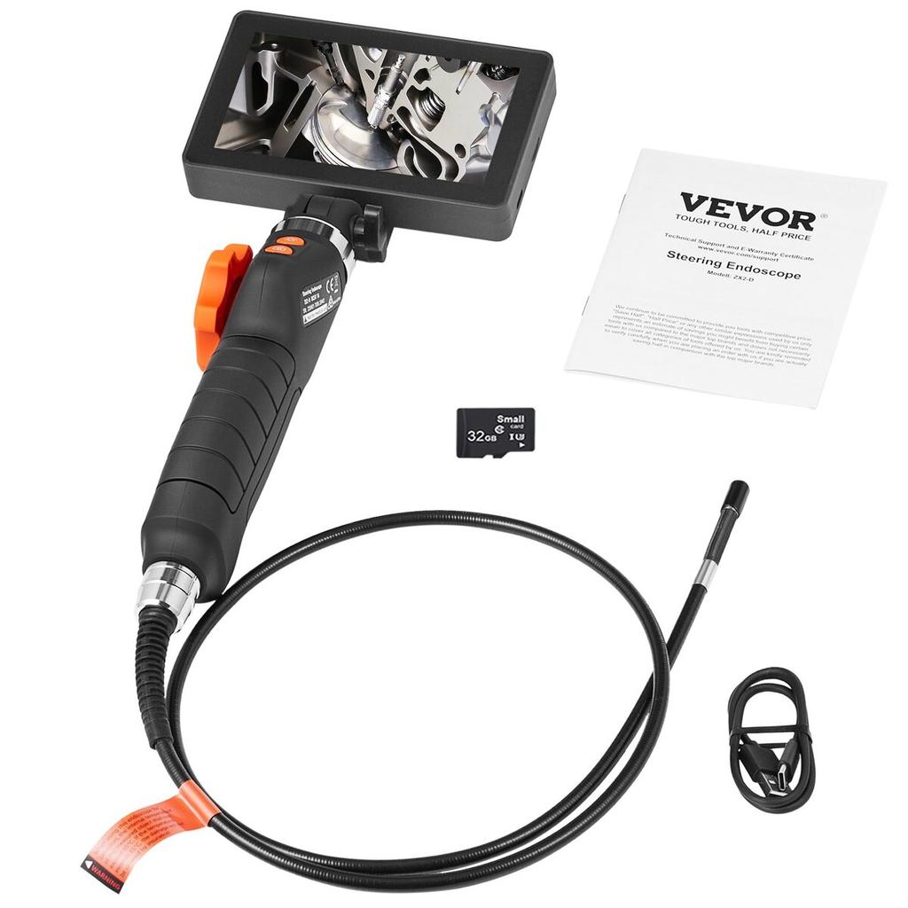 Borescope Endoscope Two-Way 180° Articulating 5" IPS 8X Zoom 6.4mm Lens