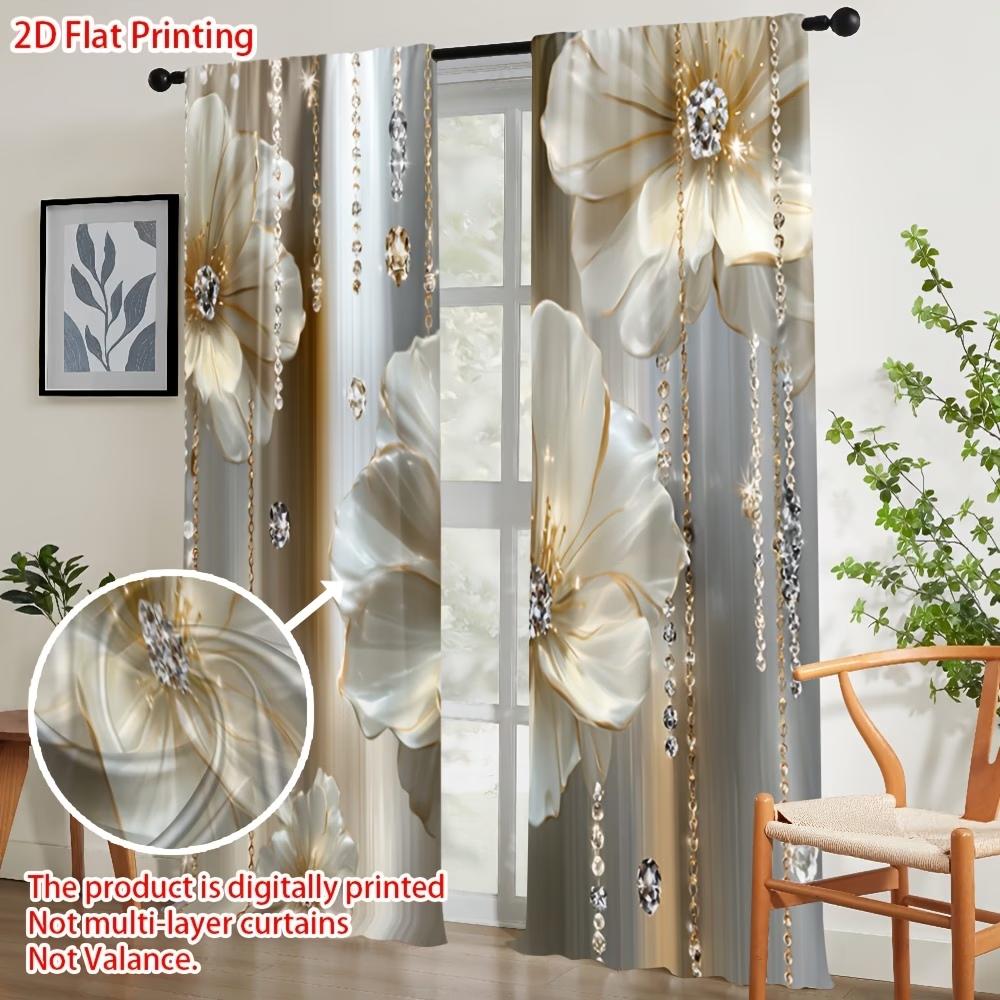 2PCS Digital Printed Curtains, Crystal Flowers Sparkling Floral Fantasy, Window Curtains for Living Room Bedroom Home Decoration
