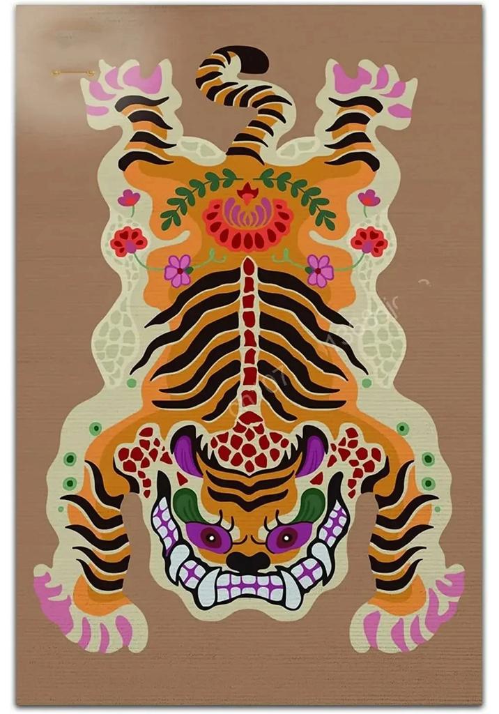 Bohemian Tibetský Tygr Květinový Koberec Noční Podložka na Podlahu Protiskluzový Vintage Zvířecí Koberec Marocké Koberce do Obývacího Pokoj Dekorativní