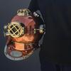 US Navy Mark V Scuba Divers Diving Helmet Copper Wood Base