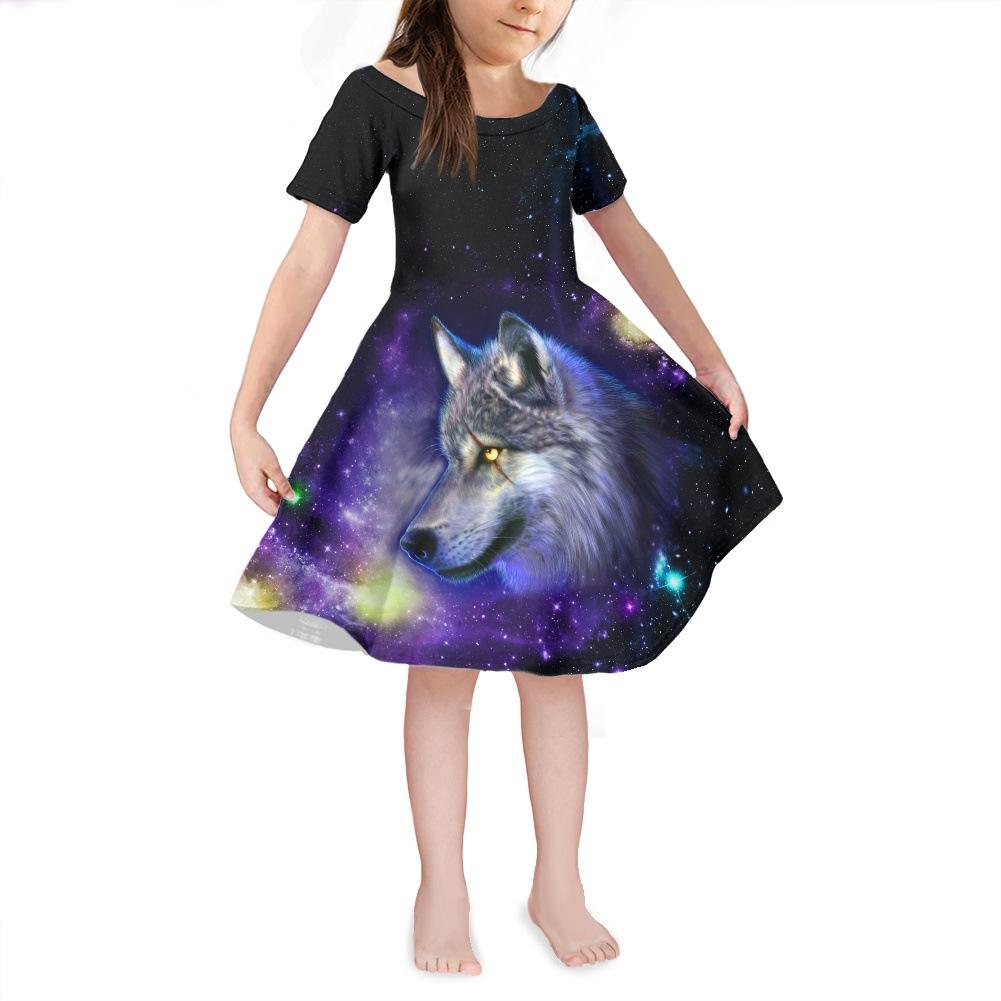 Dívčí šaty s 3D potiskem Dětské Dívčí Společenské šaty pro princeznu bez rukávů Šaty s 3D potiskem pro psa Crystal Wolf