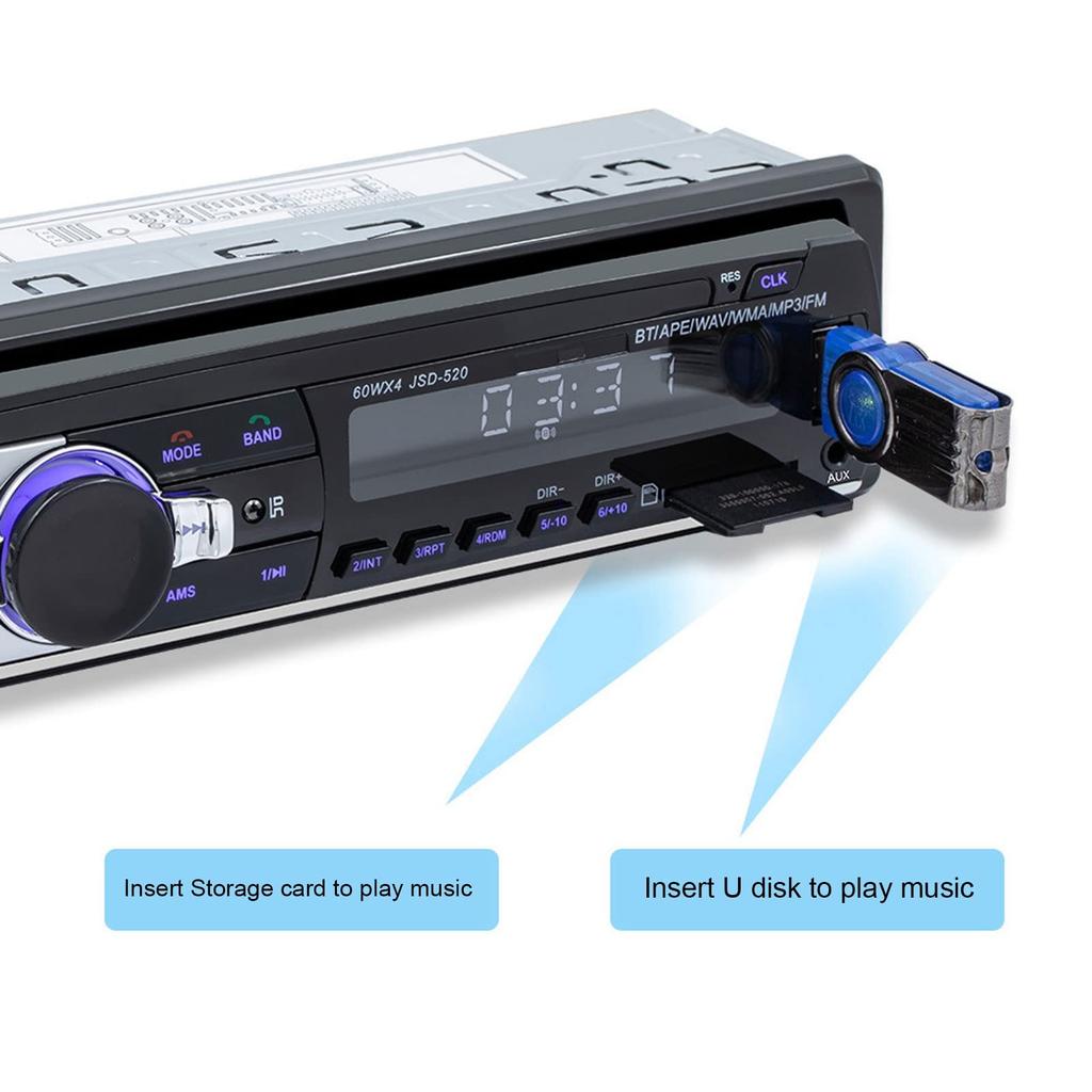 Car Radio Player, Car Stereo Receiver with LED Display, USB 2.0 Input Player, Bluetooth