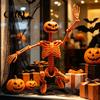 Scary Doorway Hanger 40cm Pumpkin Head Skeleton for Halloween Decoration, Movable Joint Indoor Hanging Ghost Skull Figurine with Lanyard, Spooky Party