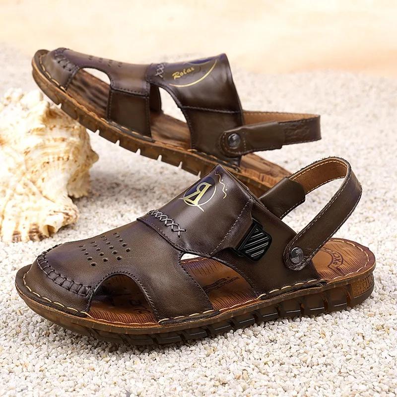 FashionSummer Leather Retro Hollow Beef Tendon Sole Outdoor Beach Men's Sandals Designer New Casual Soft Sole Indoor Man Slippers