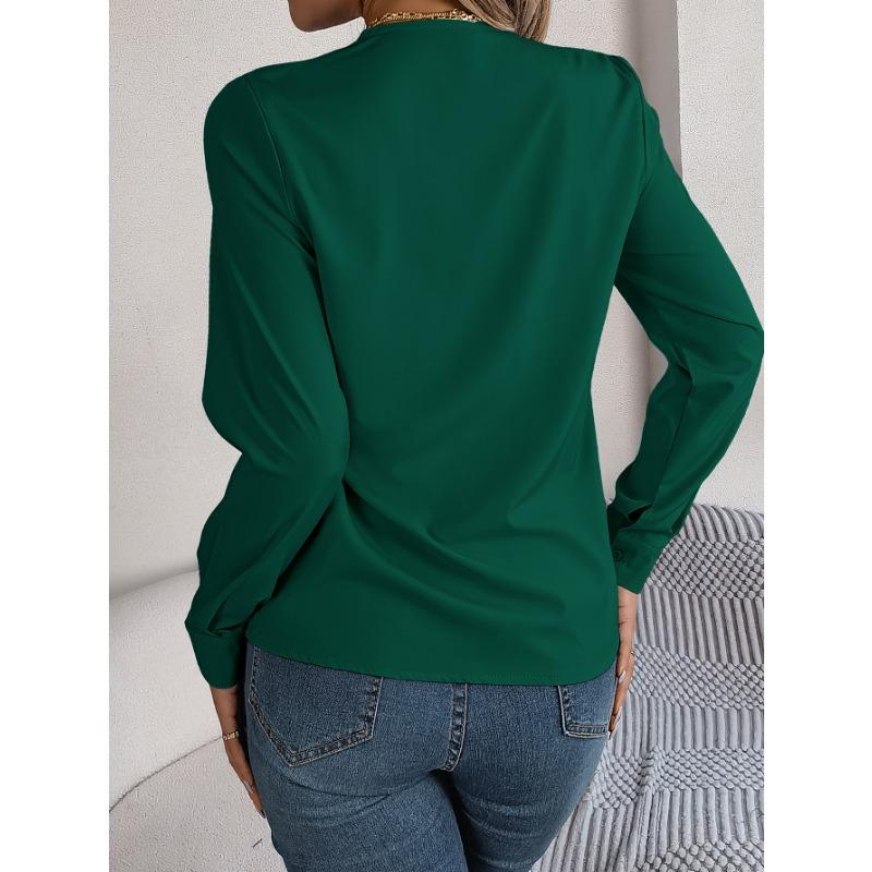 Women's Fall and Winter Elegant Solid Color Layered V-neck Long-sleeved Shirt