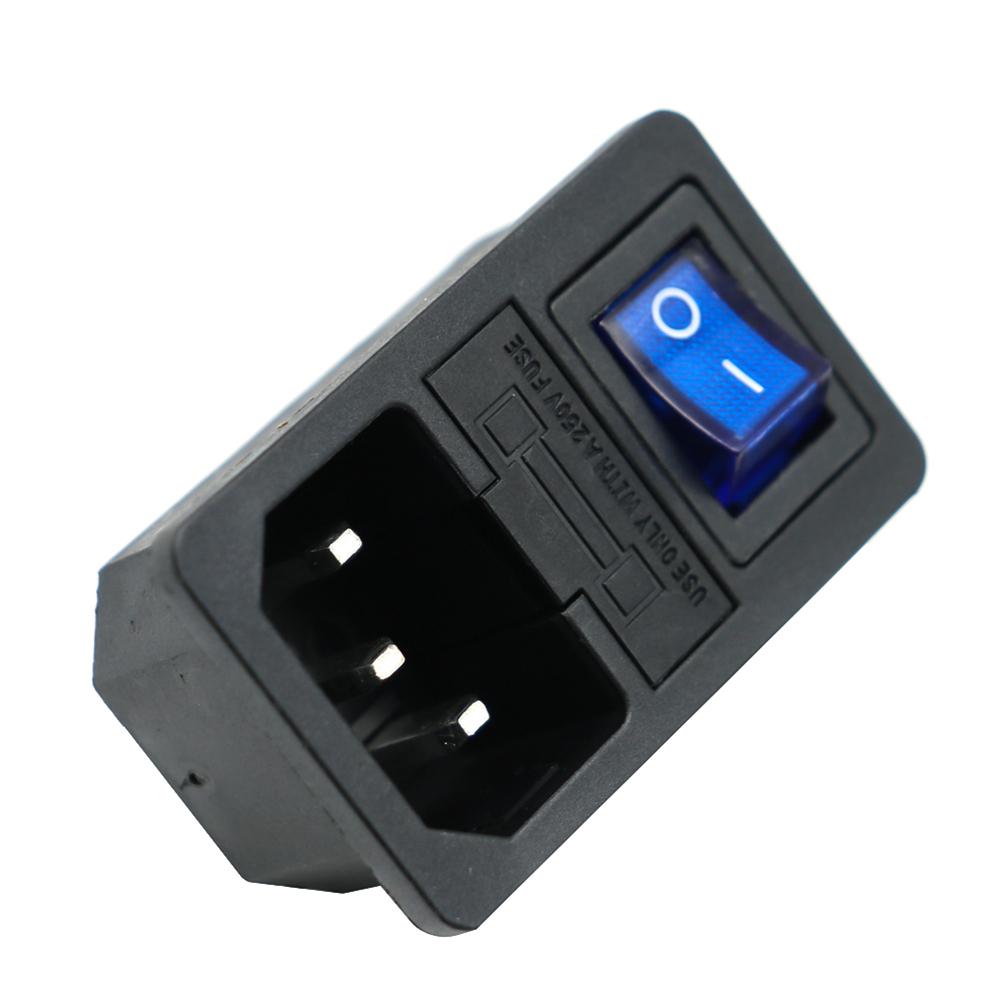 About 5x3x3cm IEC320 C14 3-Pin Socket 10A Rated Current 250V Rated Voltage Compact Size Illuminated Rocker Switch