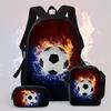 Football Cartoon Print Junior High School Backpack Three-Piece Children'S Schoolbag Primary School Backpack