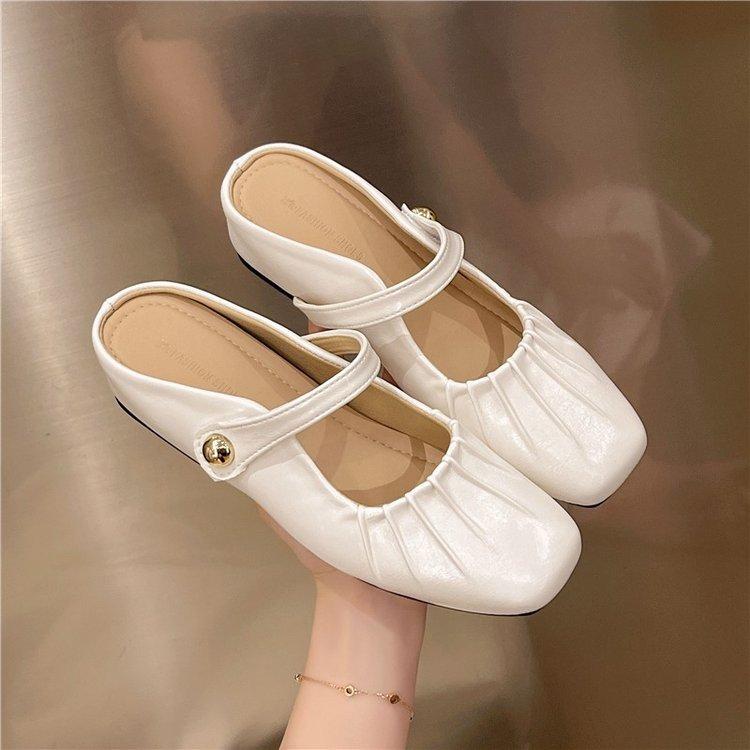 French Bag Head Half Slippers Women's Outerwear 2025 Summer New Soft-soled Office Muller Mary Jane Shoes