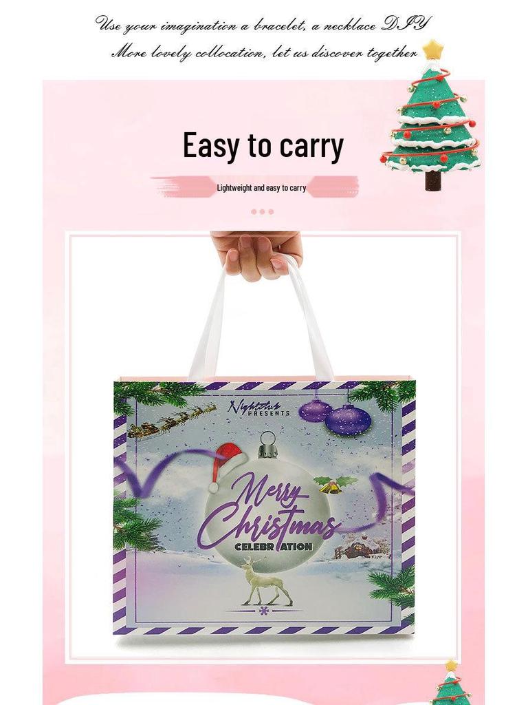 Contagem Regressiva para o Natal: Caixa de Presente Roxa com Calendário de Pulseira de Contas Douradas/Prateadas DIY