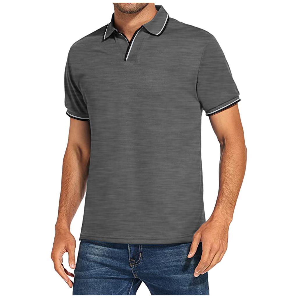 Men's Golf Shirt Casual Sports V Neck Ribbed Collar Short Sleeve Fashion Casual Color Plain Spring & Summer Regular Fit