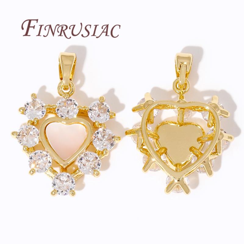18K Gold Plated Crystal Zircon Heart Charms For Jewelry Making,Brass with Shell Pendants For Necklace Findings DIY Accessories