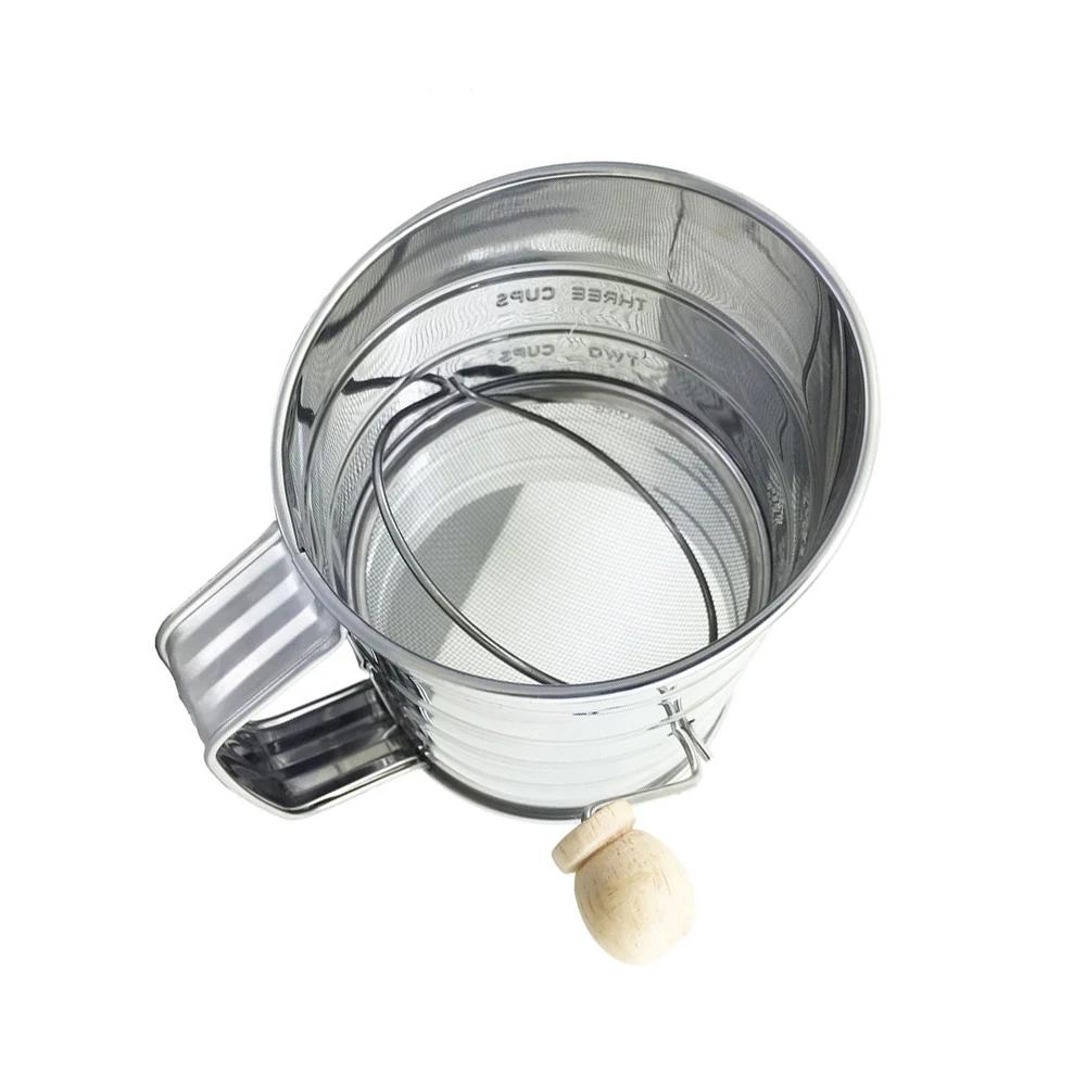 Stainless Steel Flour Sifter for Baking Powdered Sugar Shaker/Dispenser with Rotary Hand Flour Strainer Pastry Tools