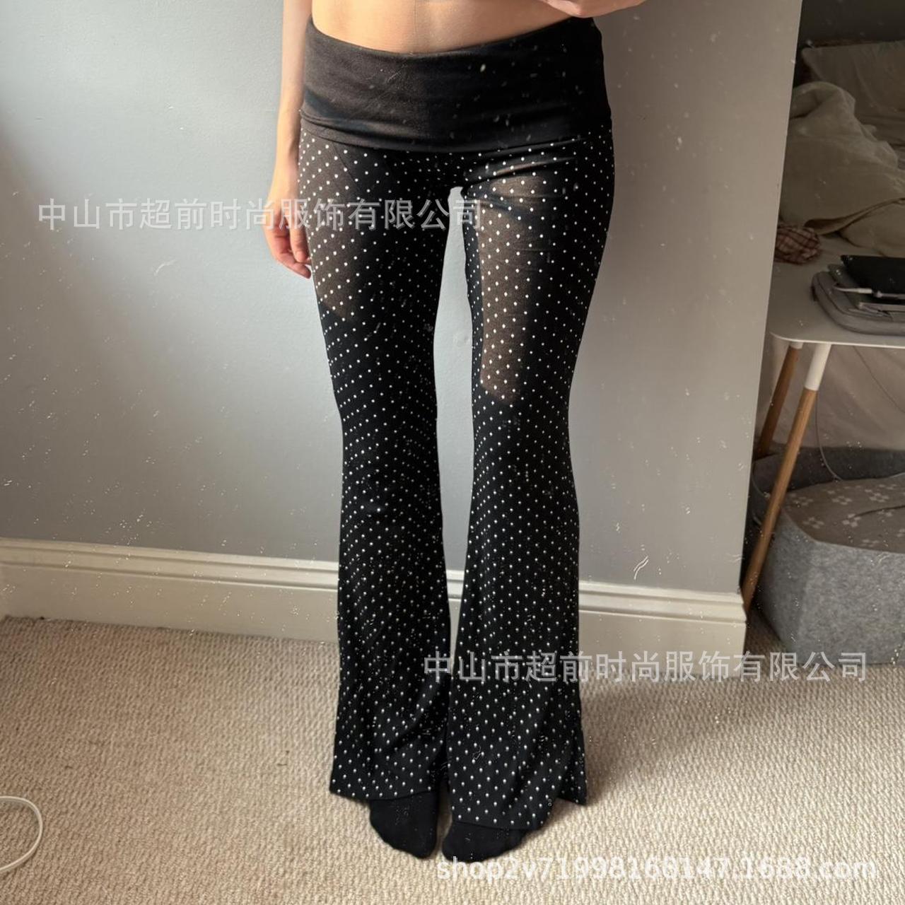 Trendy High-Waisted Black Polka Dot Flared Pants for Women Large чёрный
