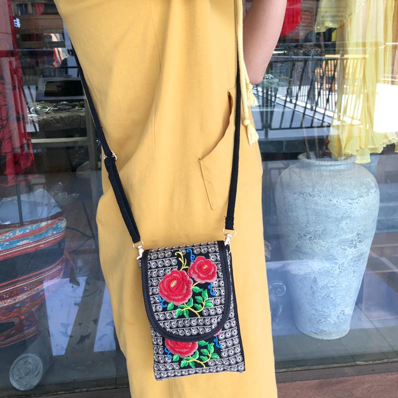 1 Stück Umhängetasche für Handy, lässig, bestickt, Reise, kleine Geldbörse, Damenstoff, Damen mit verstellbarem Riemen