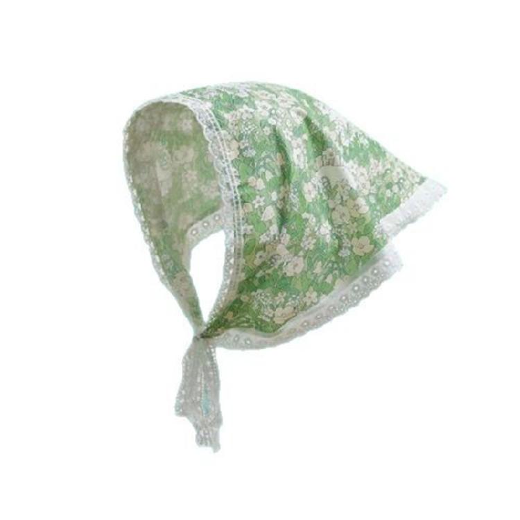 

Flower Print Headscarf Sunproof Headwrap with Lace Trimmed for Spring Picnics and Everyday Styling Women Hair Decoration