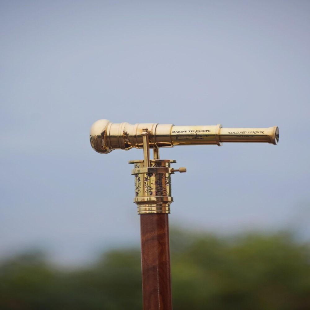 Vintage Wooden Walking Cane with Hidden Spyglass Telescope – 93.98 Cm