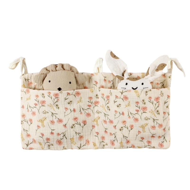 Baby Bedside Organizer Storage Bag with 2 Pockets for Toy Diaper Baby Cribs Storage Bag Multifunctional Hanging Pocket