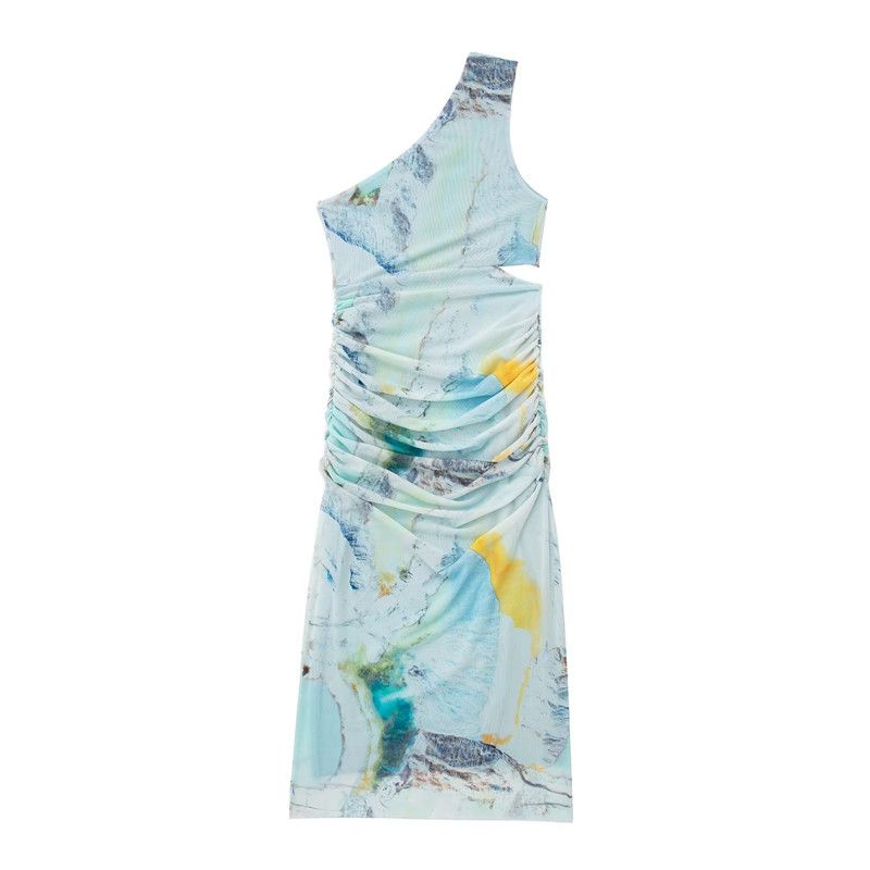 Fashion Style Summer Women's Opening Design Slim Looking All-Matching Graceful Slim Fit Print Silk Net Dress 5039383