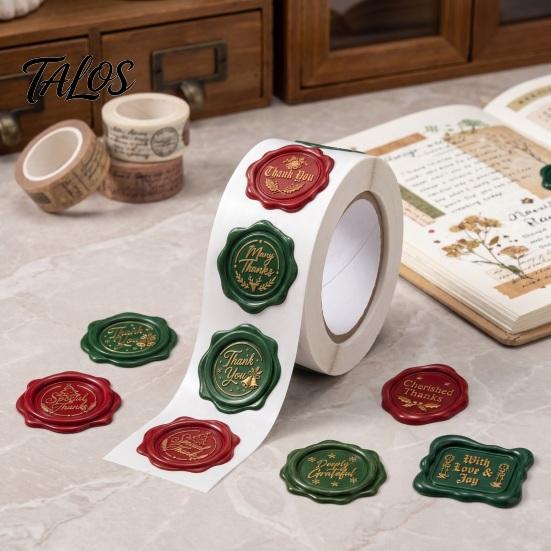 Christmas Souvenir Packaging Labels Wax Seal Stickers, Self-Adhesive Embossed Decals, Red And High Definition Decorative Seals Green Retro for Holiday