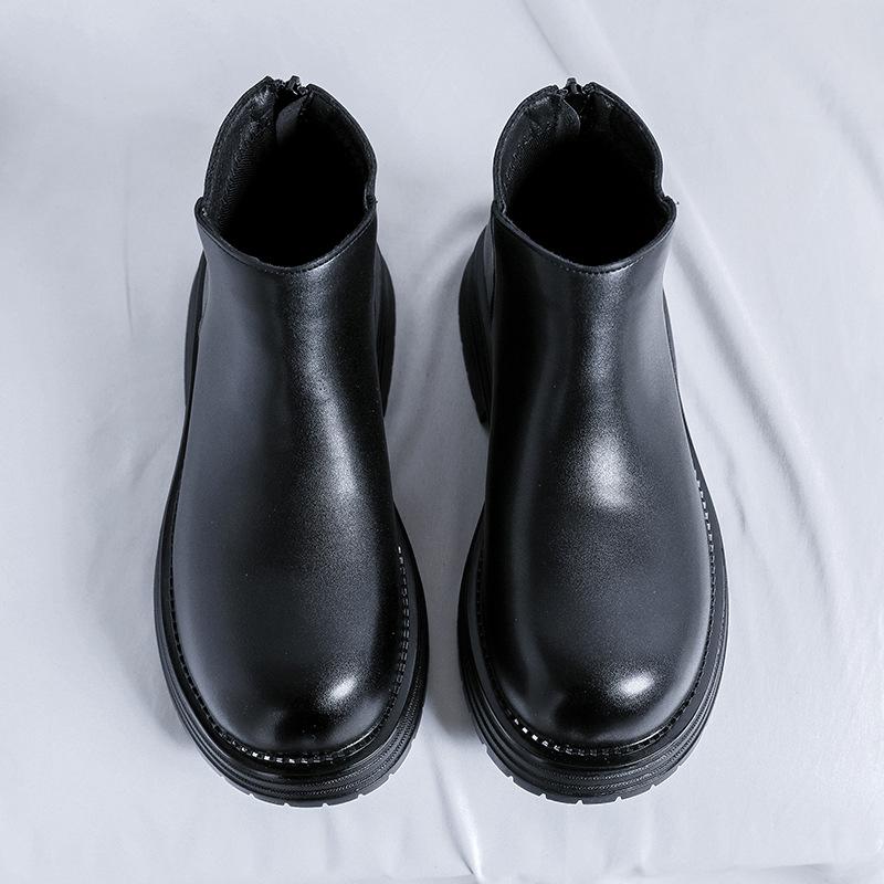 British Style Thick-Soled Heightening Martin Boots Men'S Velvet Locomotive Boots Medium Help Big Head Tooling Boots 7368-N