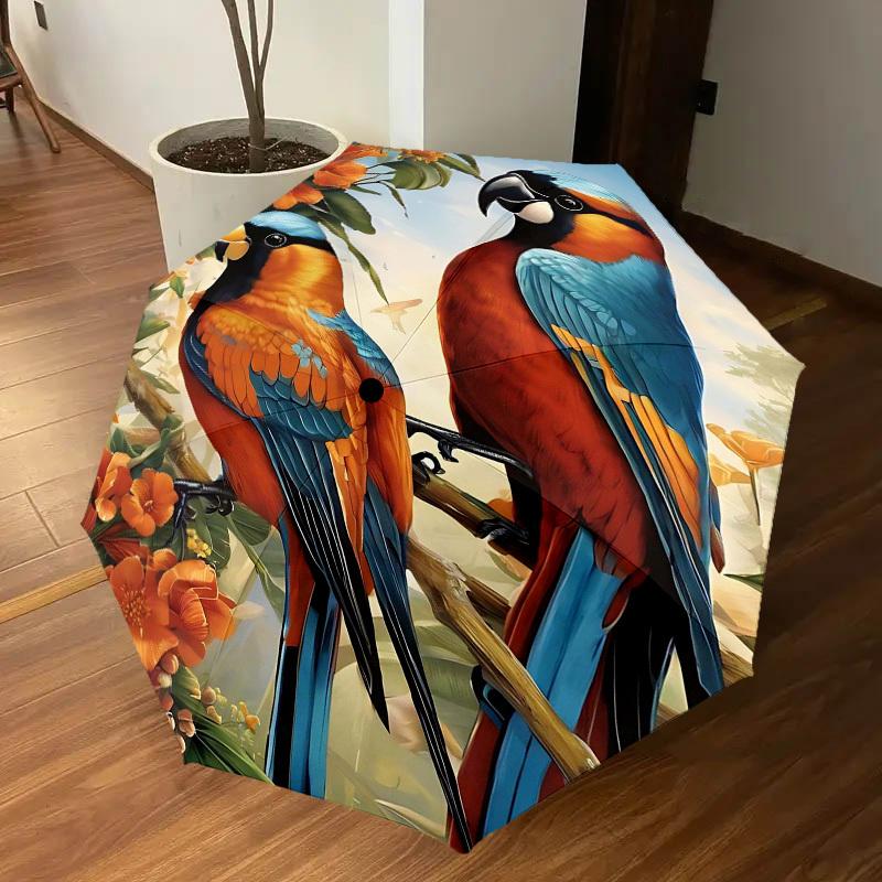 1PC Birds Flowers Umbrella-8-Rib Reinforced, Automatic Open, Lightweight & Durable, Fashion Accessory for Outdoor-D359