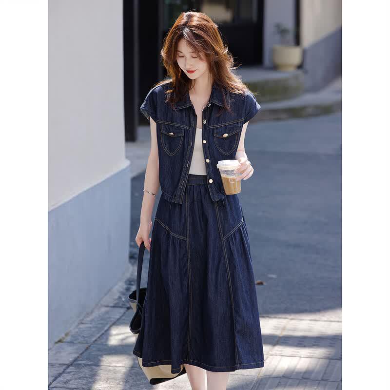 Summer Casual Denim Skirt & Jacket Set