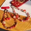 Persimmon safe crystal mobile phone hanging chain ins boutique handmade high-end women's bracelet beaded chain short wrist pendant