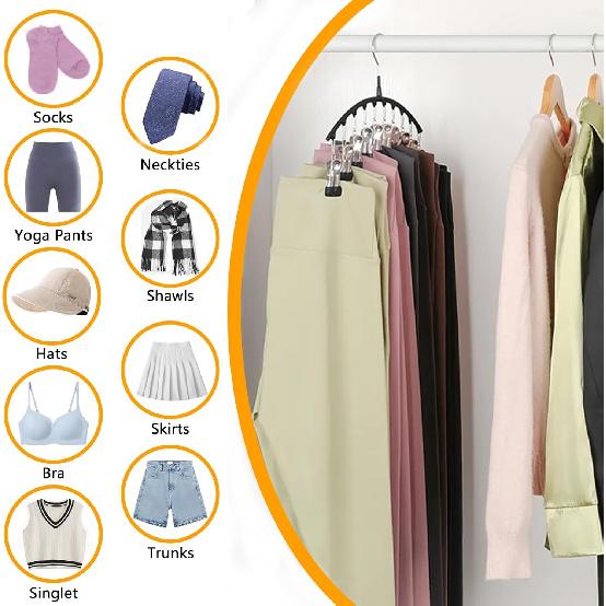 Legging Hangers for Closet Organizer, Hat Hangers for Closet 2 Pack with 10 Clips Holds 20 Leggings, Legging Hanger, Pants Storage Organizer Suitable