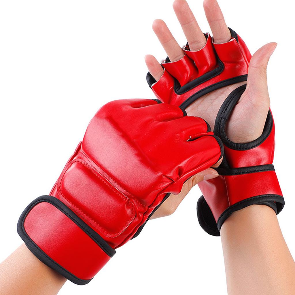 Unisex MMA Gloves Half Finger Boxing Gloves with Open Palms for Combat Fighting Training Red