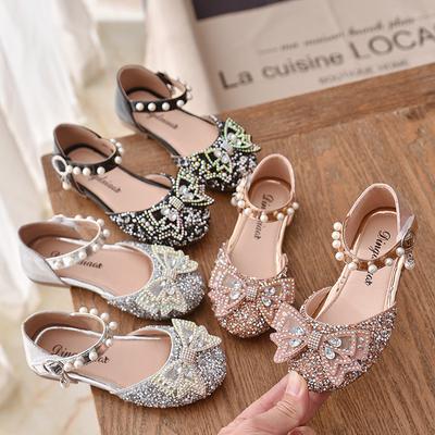 Girl Dancing Performance Sandal Children's Fashion Bow Flat Single Shoes Kids Sequined Bowknot Wedding Party Sandals