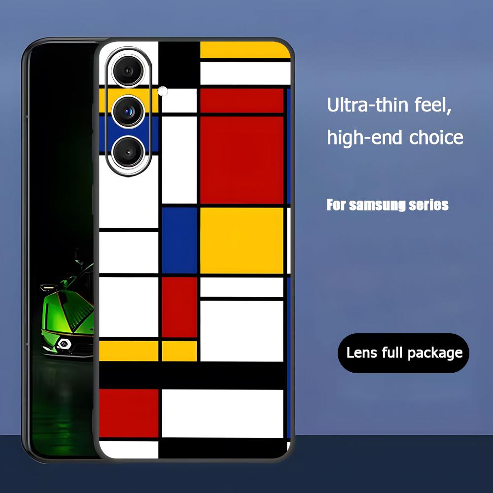 Art Fashion Piet Mondrian Phone Case For Samsung Galaxy S25 S24 S23 S22 S21 S20 Plus Ultra Note20 Soft Black