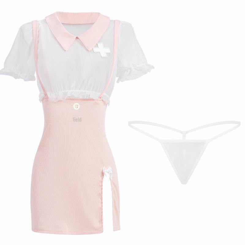 Manyan Sexy Lingerie: Sheer Soft Yarn Split Skirt & Cute Nurse Uniform Set 9040