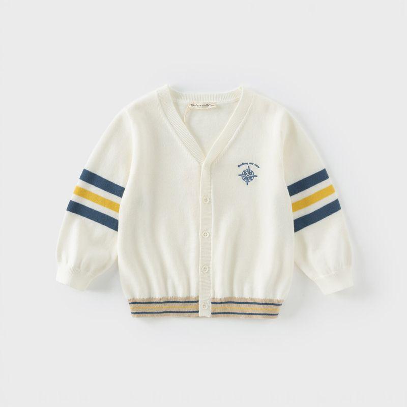 David Bella Kidsren s Sweater Cardigan 2026 Spring New Style Boys  Preppy Style Knitwear Boys  Pure Cotton Jacket Off-White [Ready Stock] 110