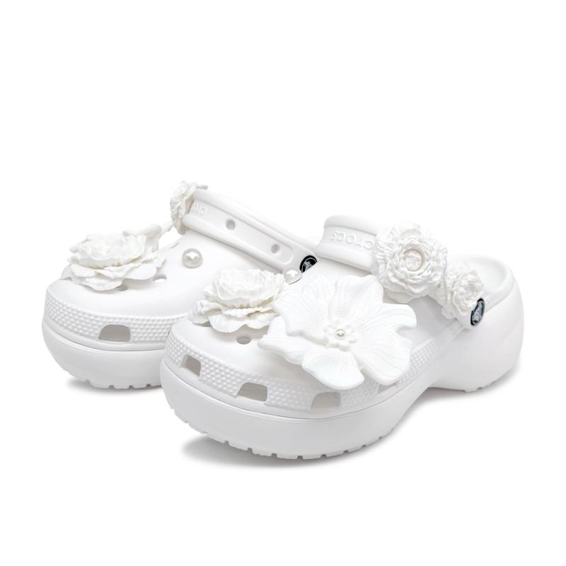 Crocs Classic Platform Clog Aoyama Camellia Simple and Versatile Fashion Trend Casual Hole Shoes Women's White