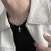 Ice Crack Bead Splicing Cross Titanium Steel Necklace Men'S Hip-Hop Niche High-End Sense Light Luxury Ruffian Handsome Trendy Sweater Chain
