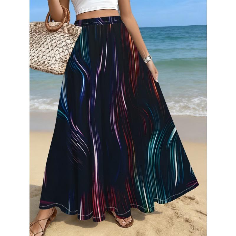 Womens Maxi Skirt with Bold Red Floral Print, Perfect for Beach, Vacation, Summer Outings