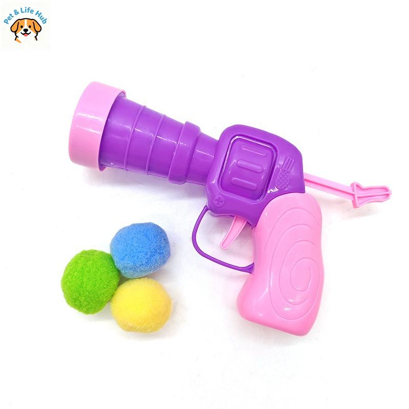Cat Toy Interactive Entertainment Toy Gun Plush Ball Shooting Gun Silent Polyester High Elasticity Ball Cat Teasing stickDog Toy