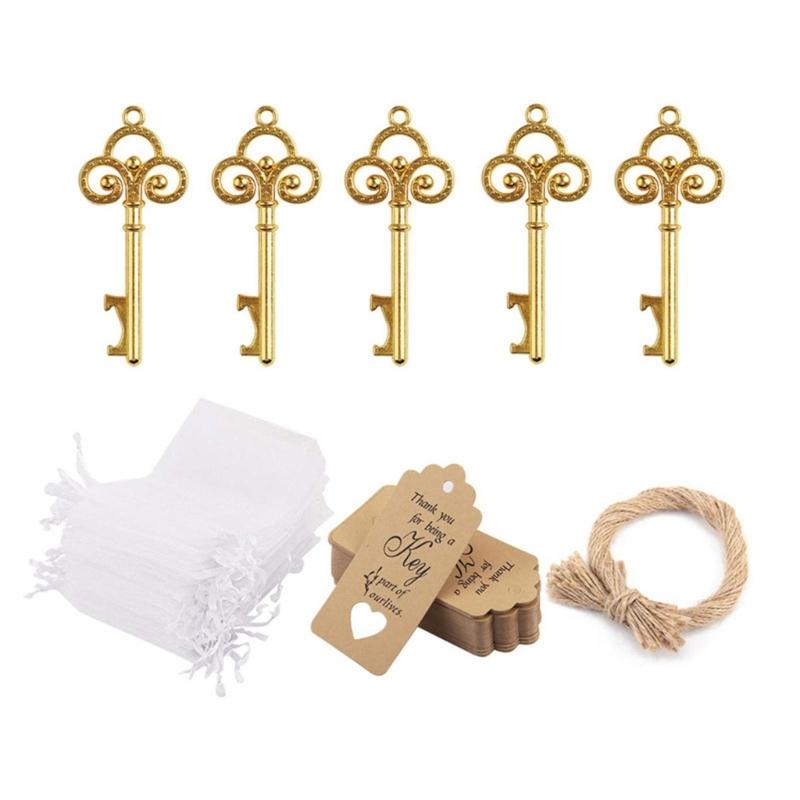 Set da 50 Pezzi Regalo Matrimonio Apribottiglie Chiave Vintage Scatoline Portaconfetti Biglietto di Ringraziamento per gli Ospiti Decorazione Festa di Matrimonio Artigianato Fai da Te