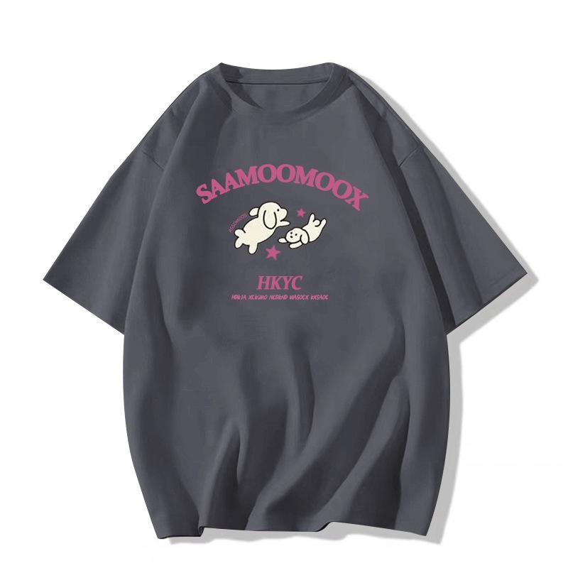 

Милая мультяшная футболка из хлопка свободного кроя для женщин - Тренд лета 2025 M темно-серого