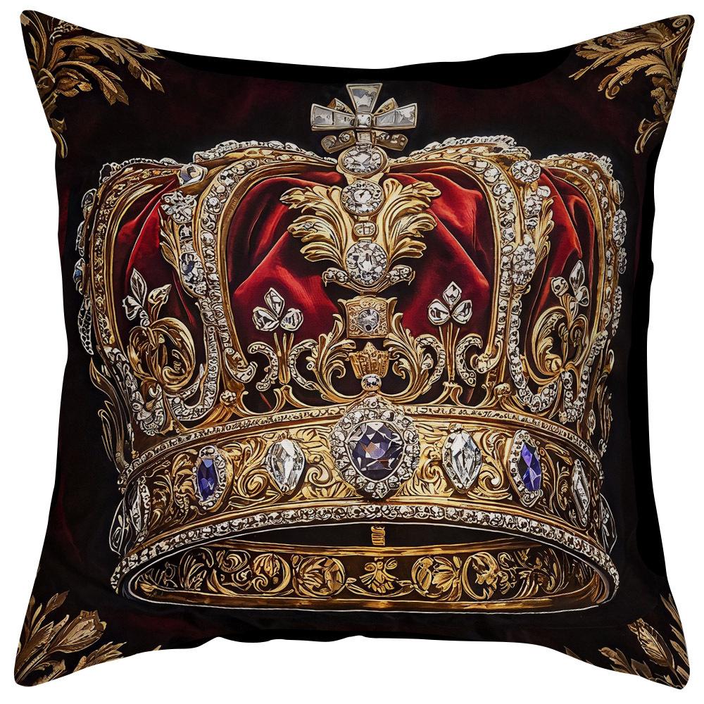 Față de pernă coroană de lux, Husă decorativă pentru tăblie pentru canapeaua din living, Pernă decorativă retro regală (Inserție de pernă nu este inclusă)