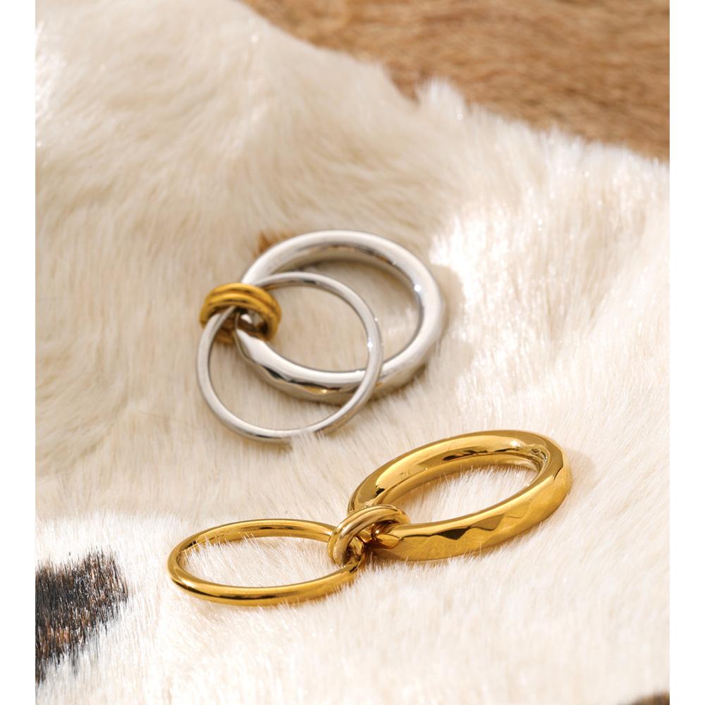Yhpup Size 678910 Stainless Steel Double Circle Finger Ring Wholesale High Quality Metal PVD Plated Casual Fashion Jewelry Gift
