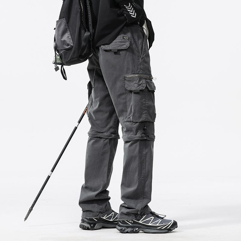 JAYSCE Unisex Cotton Convertible Cargo Pants Multi-Pocket Outdoor Hiking Trousers Detachable Shorts Elastic Waist