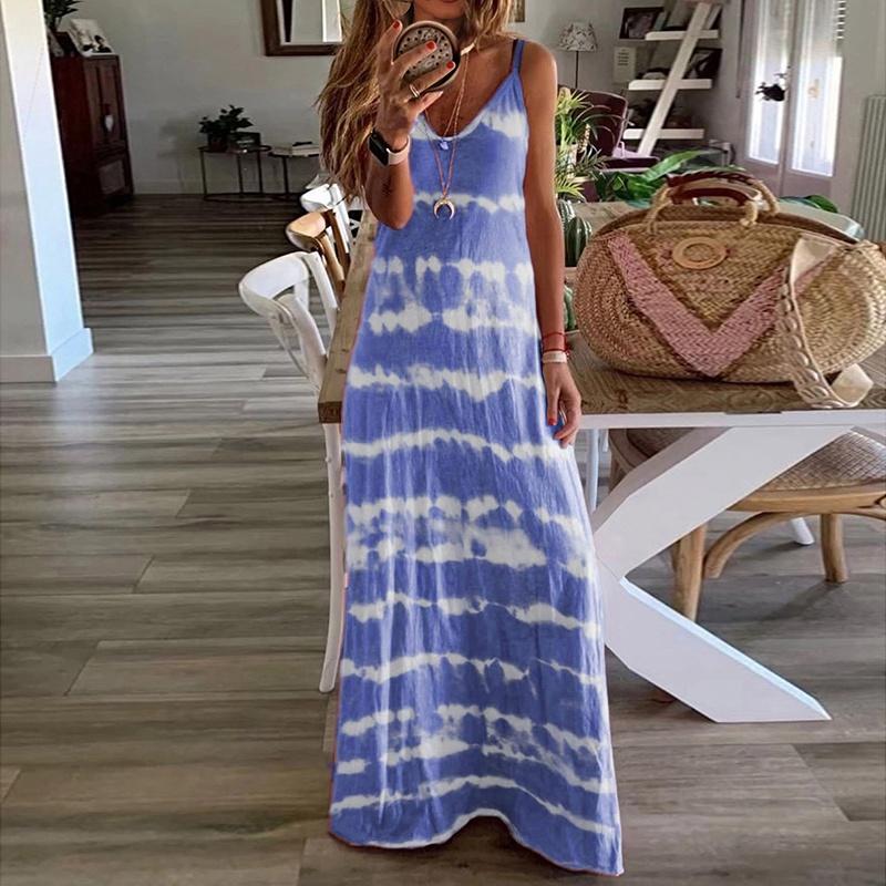 Women Summer Casual Long Maxi Dress With Fashionable Print For Beach Outings
