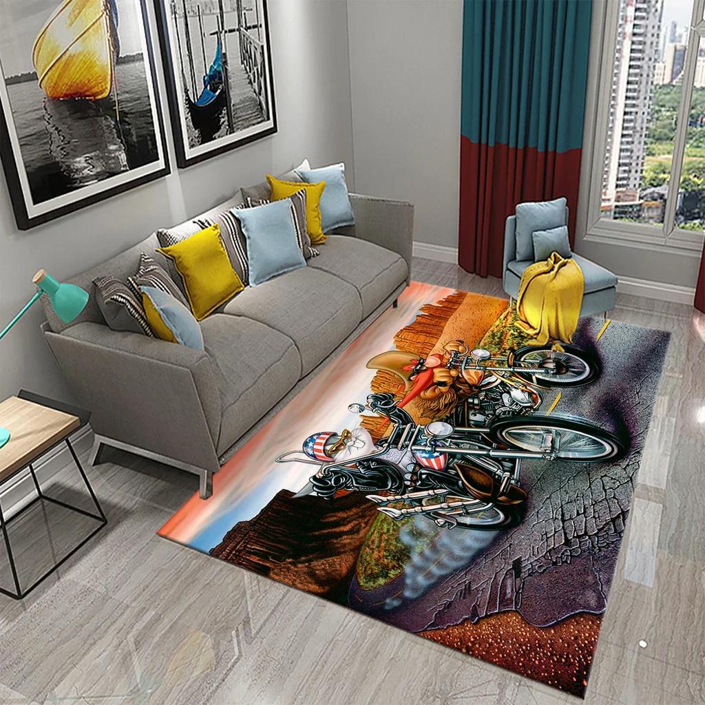 3D Vintage Cool Classic Motorcycle Carpet Oil Painting Art Carpet Home Bedroom Living Room Decorations Rug Bathroom Non-Slip Mat