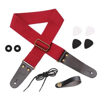 Cotton Genuine Leather  Ends Guitar Strap for Acoustic / Electric / Guitar Bass with 1 PU Leather Strap Button 2 Strap Locks